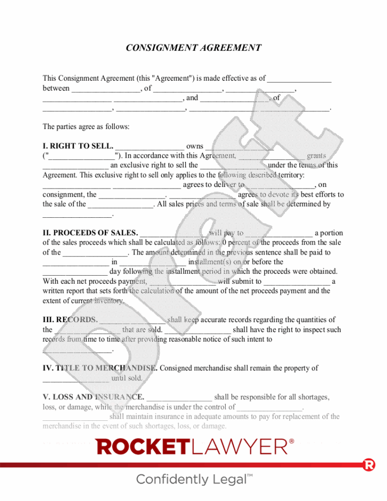 Free Consignment Agreement Template FAQs Rocket Lawyer