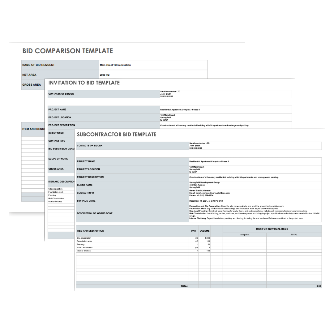 Free Construction Bid Template Planyard