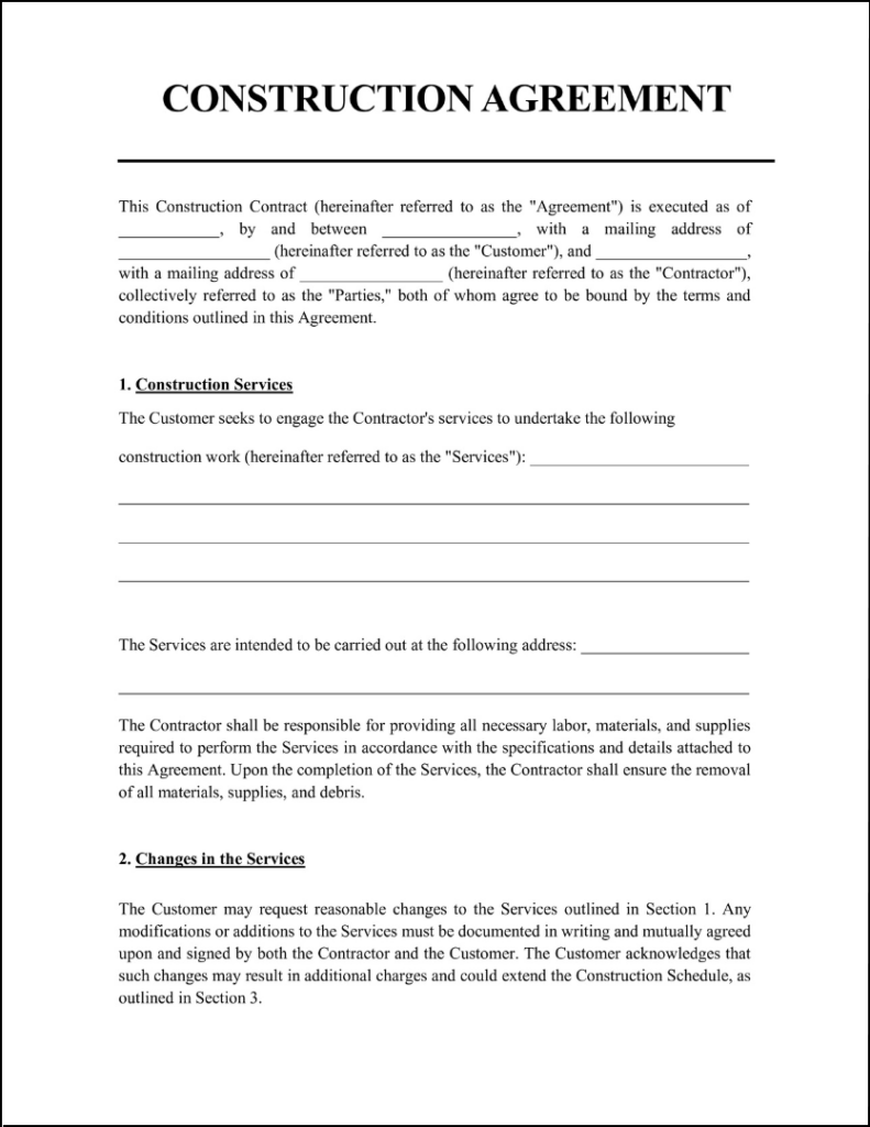 Free Construction Contract Template BunnyDoc Free Construction Contract Template BunnyDoc