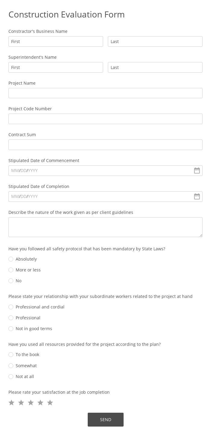 Free Construction Evaluation Form Templates 123FormBuilder