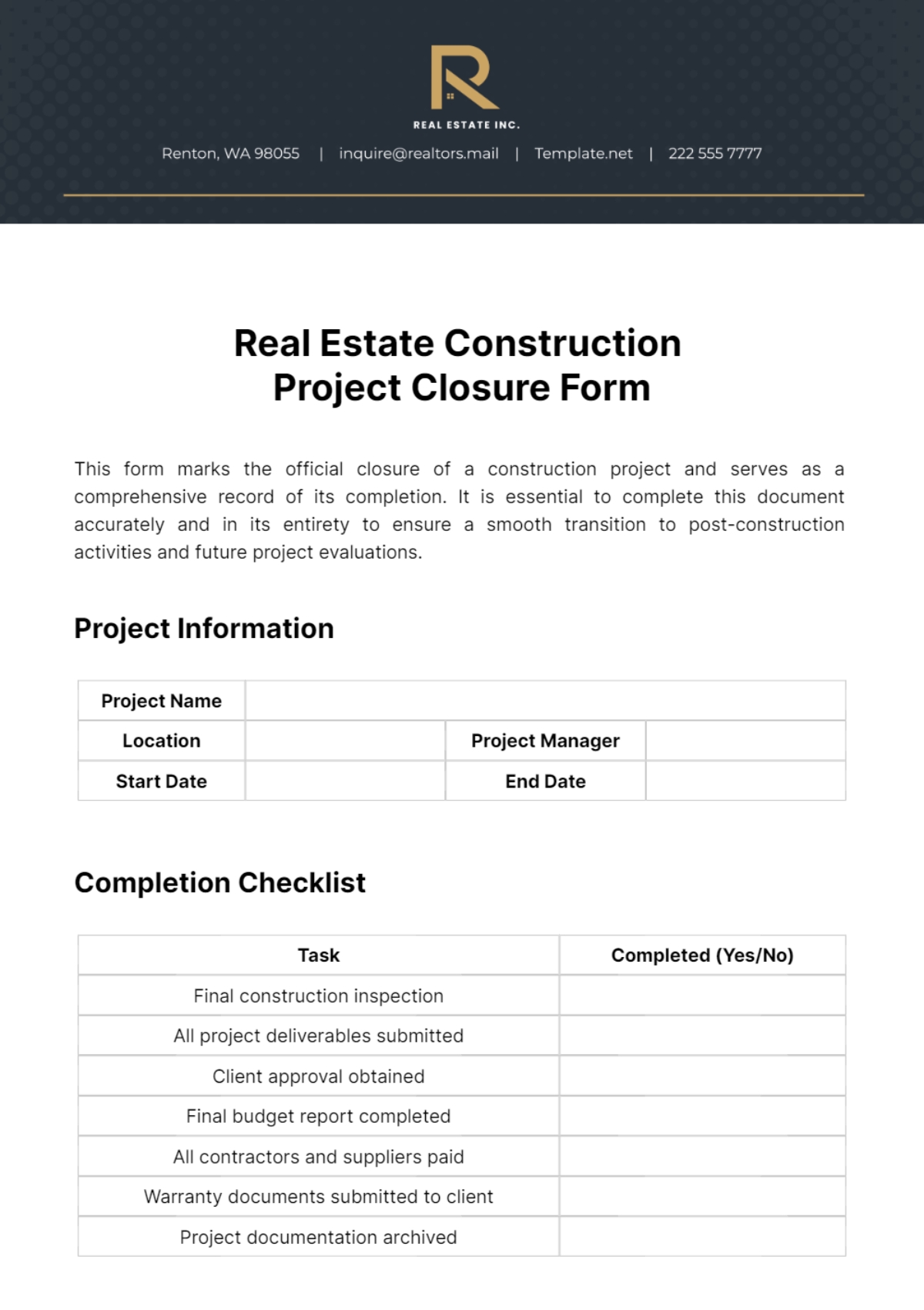 Free Construction Form Templates To Edit Online
