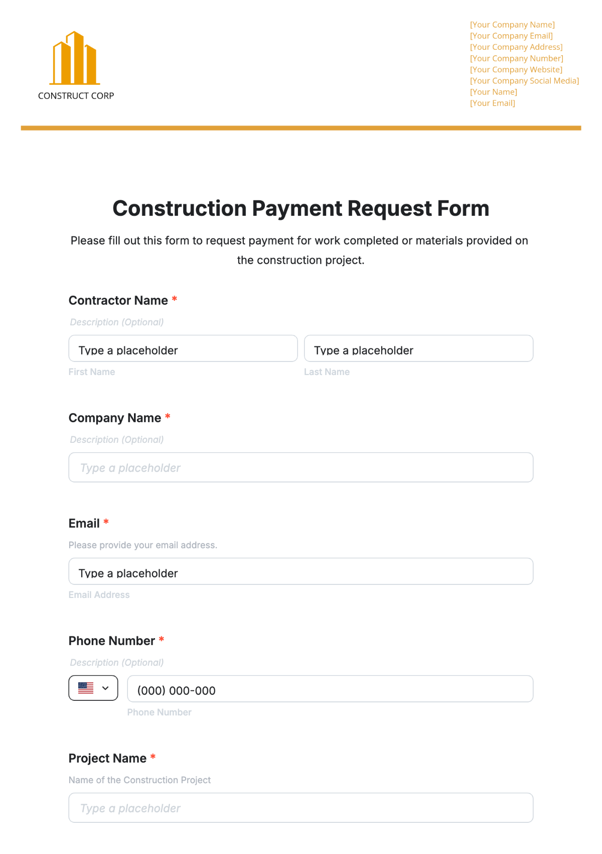 Free Construction Payment Request Form Template To Edit Online