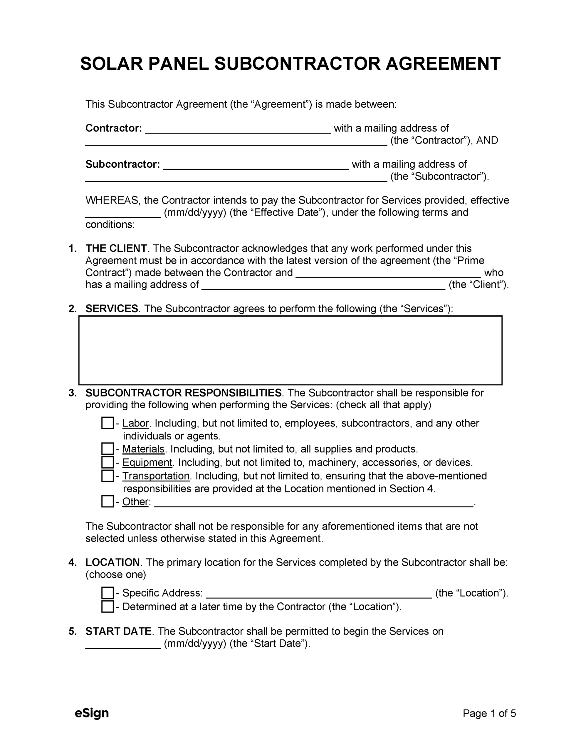Free Construction Subcontractor Agreement Template PDF Word