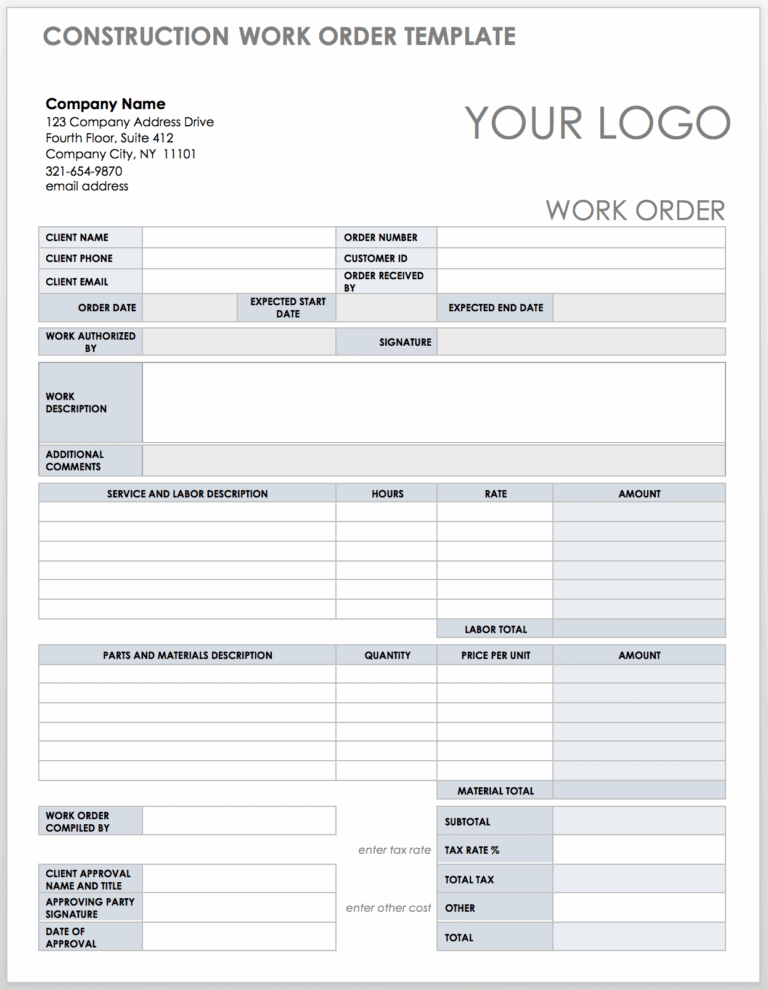 Free Construction Work Order Templates Forms Smartsheet