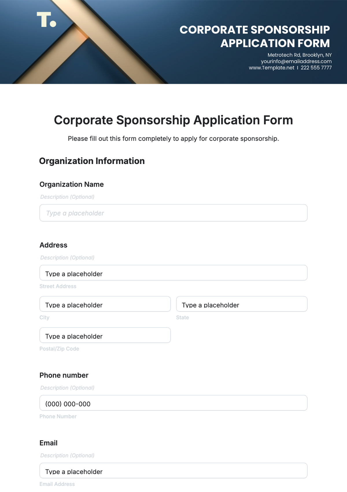 Free Corporate Sponsorship Application Form Template To Edit Online