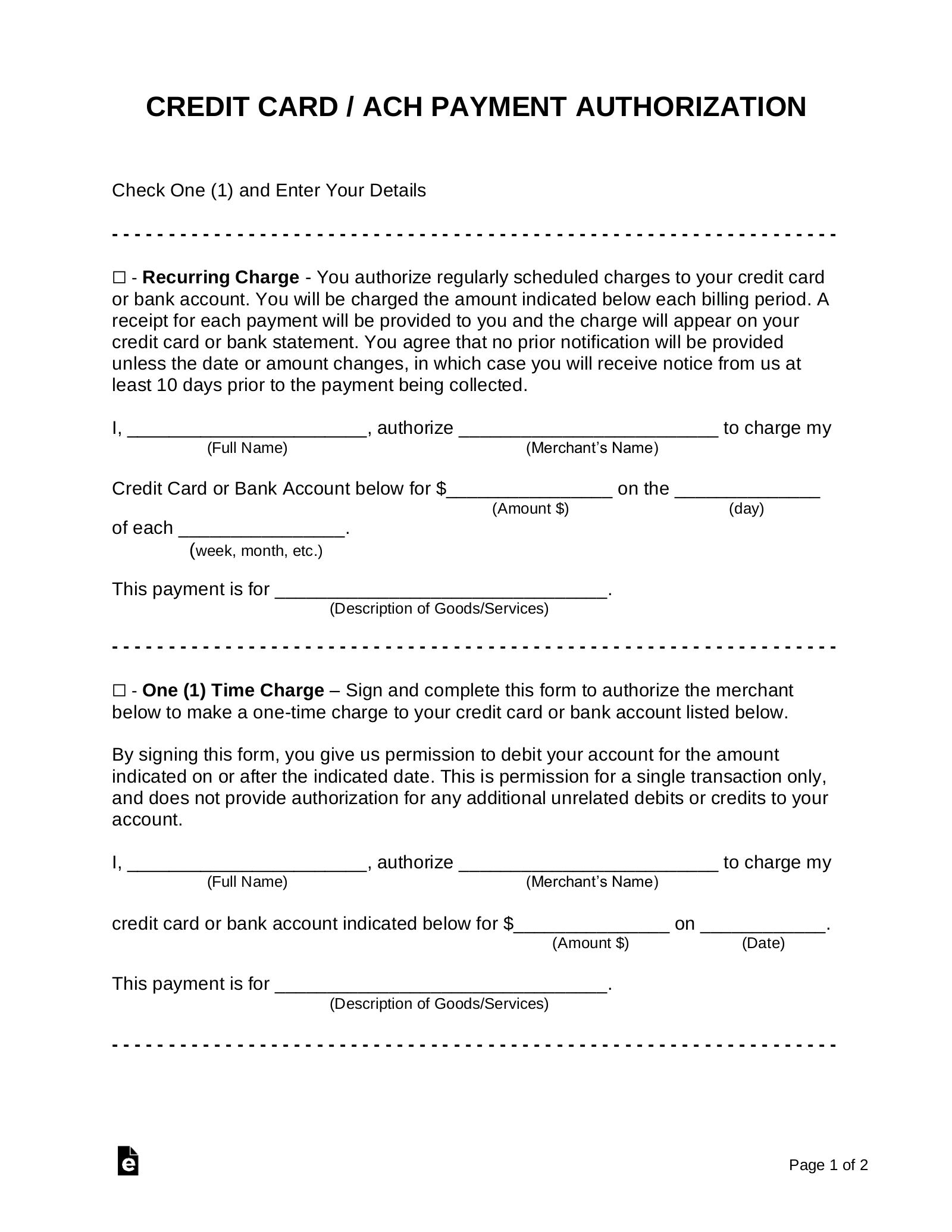 Free Credit Card Authorization Forms 4 PDF Word EForms