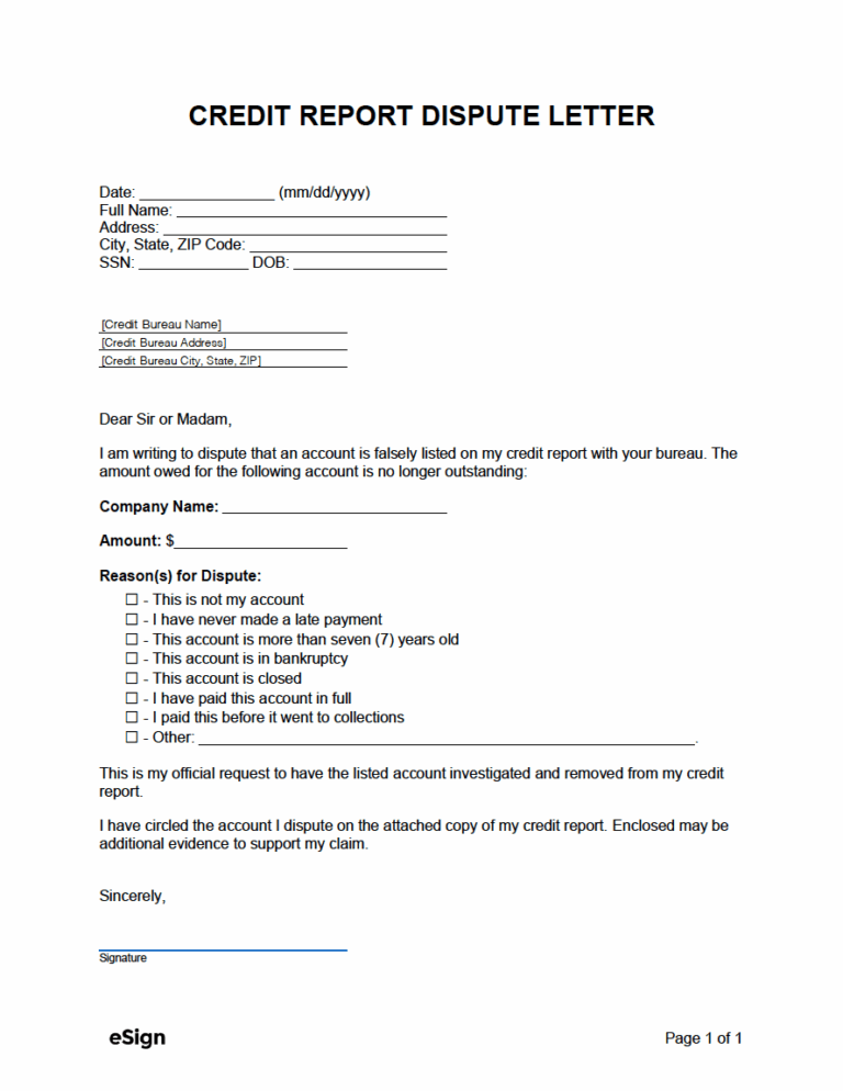 Free Credit Report Dispute Letter Template PDF Word