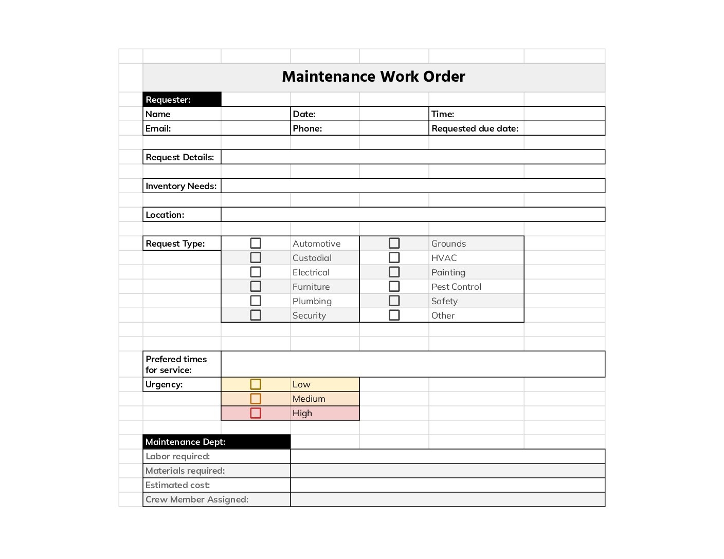 Free Customizable Work Order Templates FMX