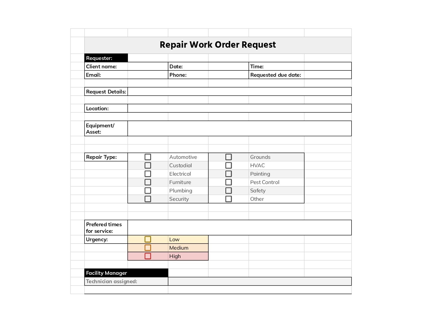 sample action request form