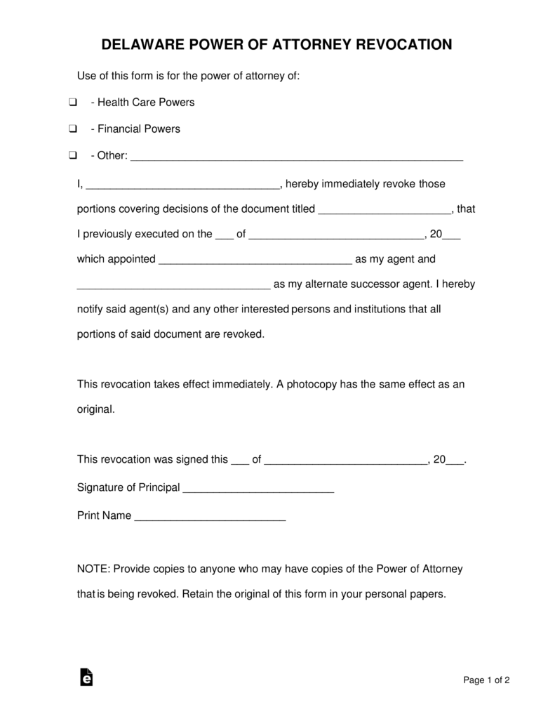 free printable power of attorney form delaware