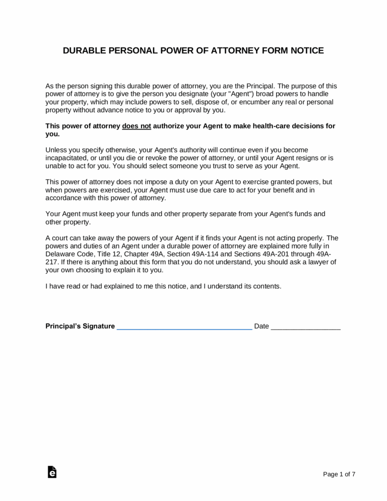 Free Delaware Power Of Attorney Forms 10 Types PDF Word EForms