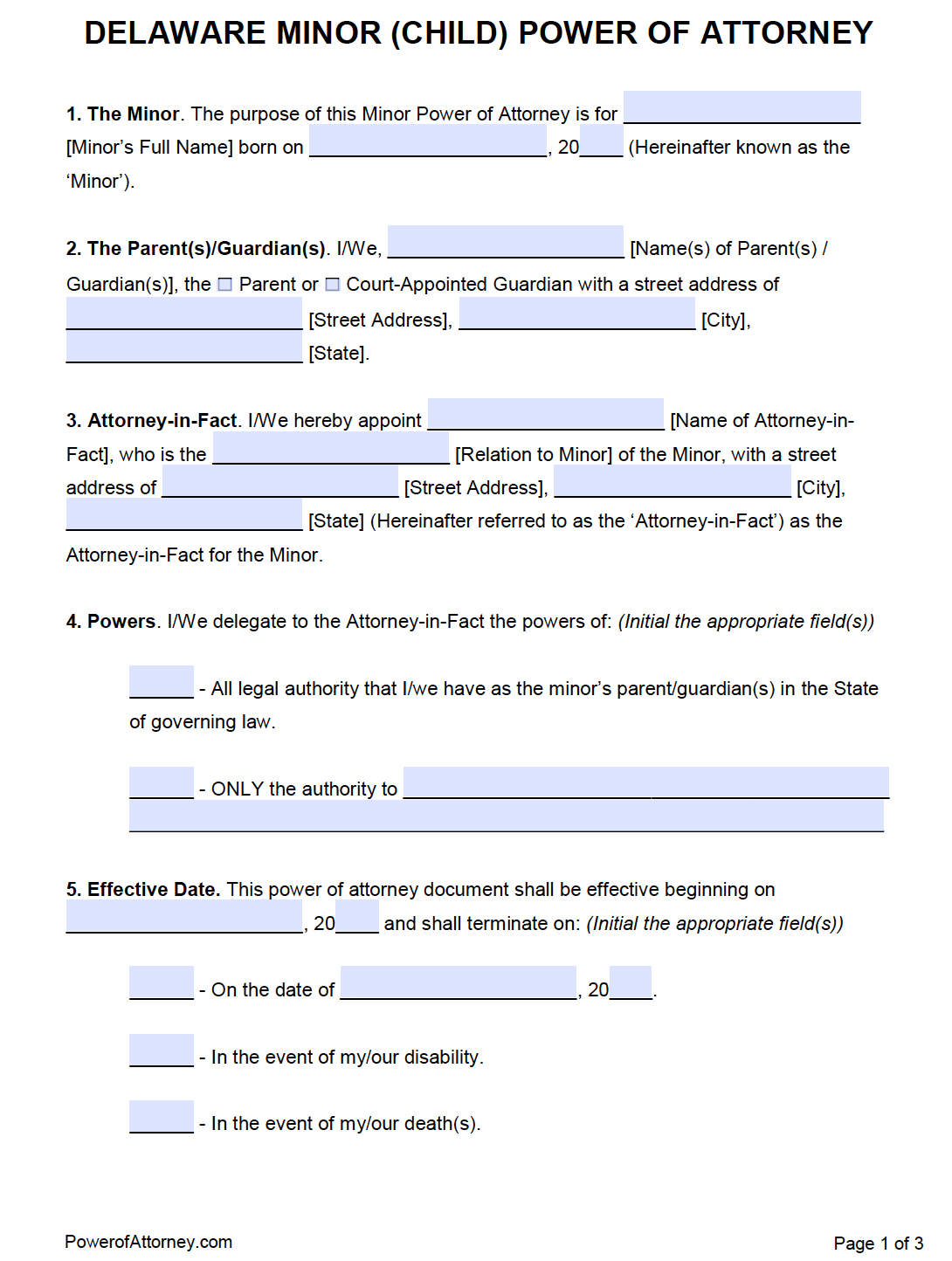 Free Delaware Power Of Attorney Forms PDF Templates