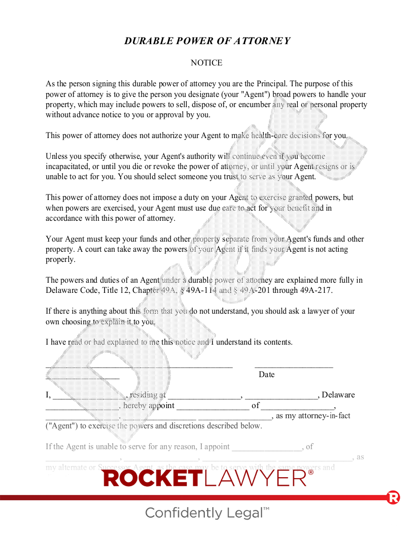 Free Delaware Power Of Attorney Template Rocket Lawyer