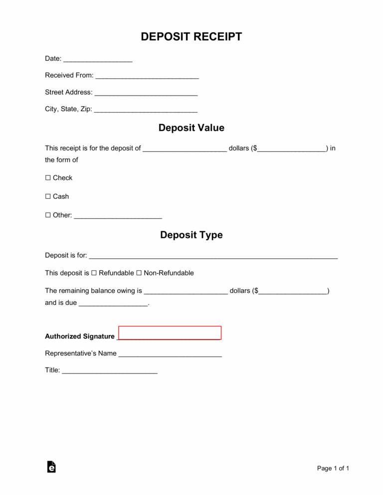 Free Deposit Receipt Templates 10 PDF Word EForms