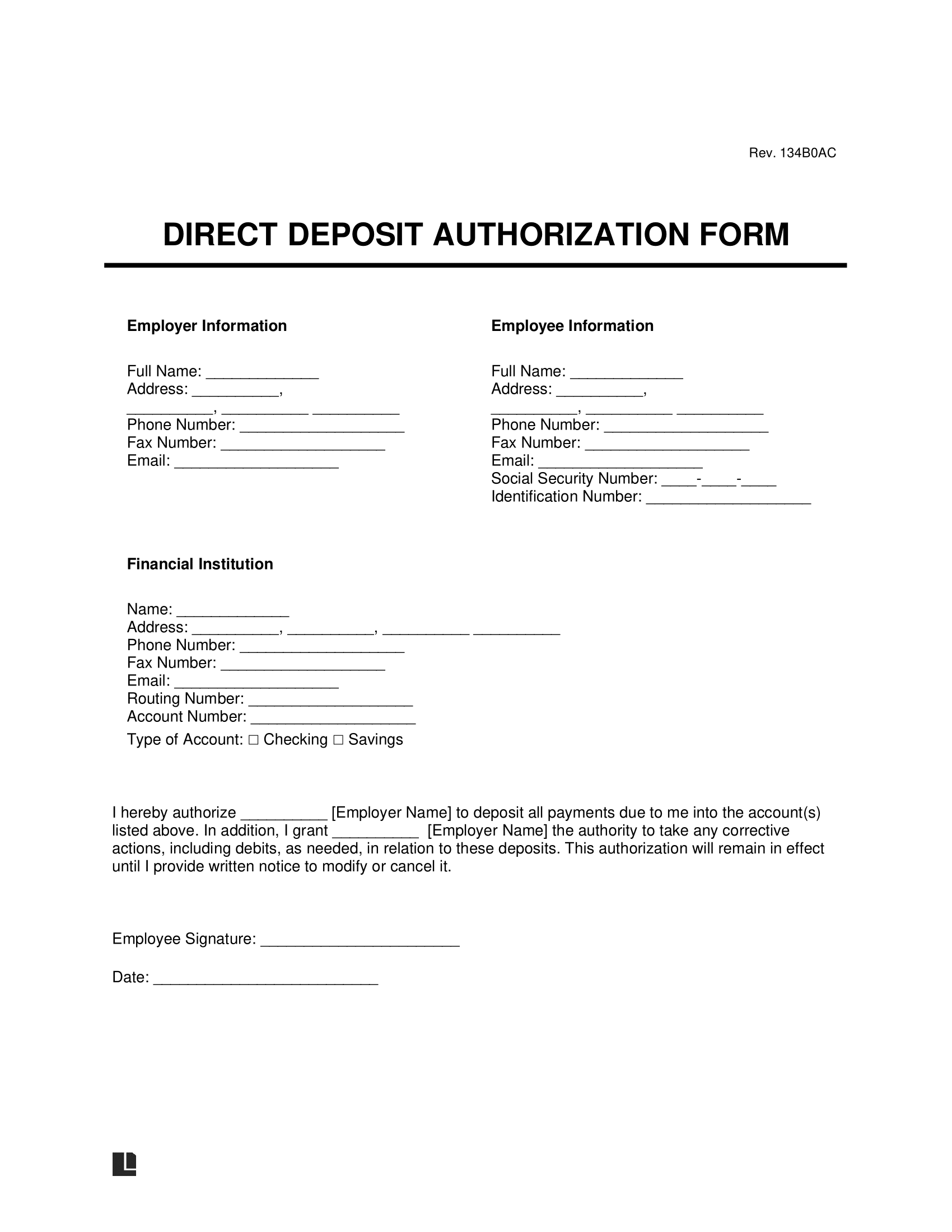 Free Direct Deposit Authorization Form PDF Word Free Direct Deposit Authorization Form PDF Word