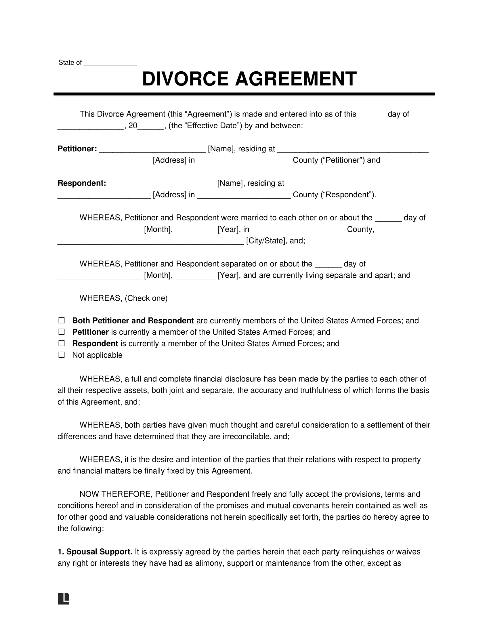 Free Divorce Agreement Template PDF Word Free Divorce Agreement Template PDF Word