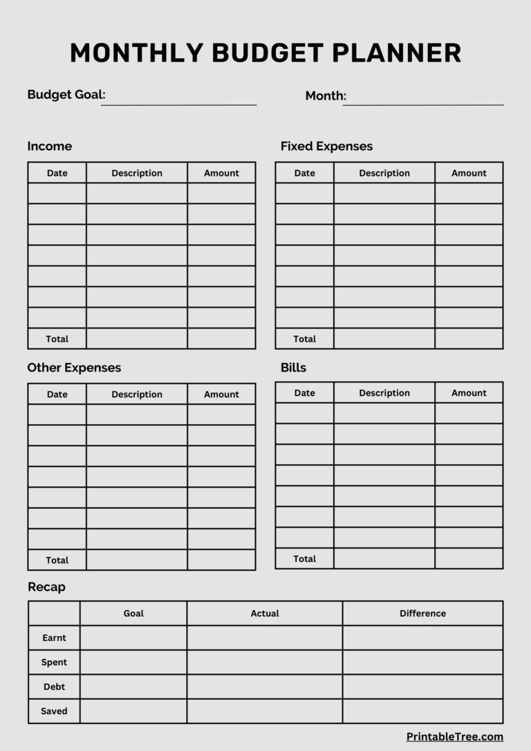 Free Download Printable Monthly Budget Planner PDF Templates