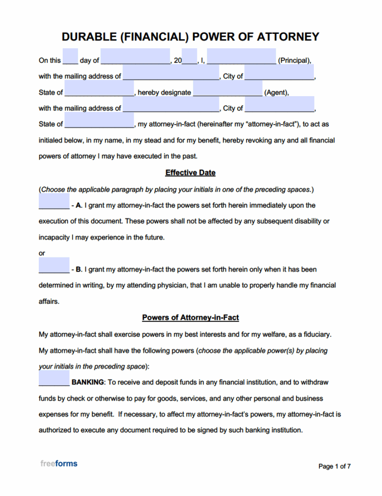 Free Durable Financial Power Of Attorney Forms PDF Word