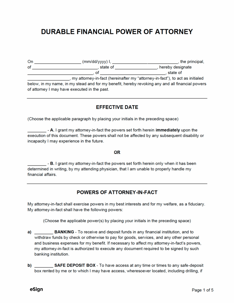 Free Durable Power Of Attorney Form PDF Word