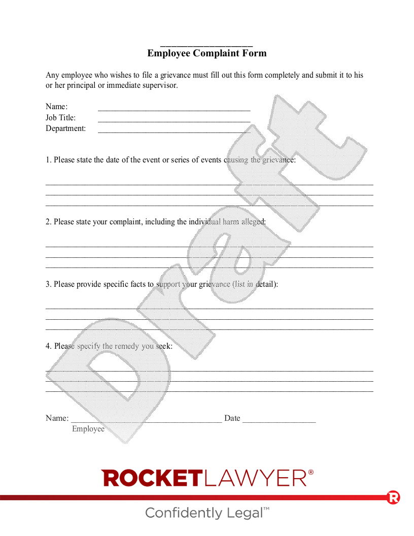 Free Employee Complaint Form FAQs Rocket Lawyer