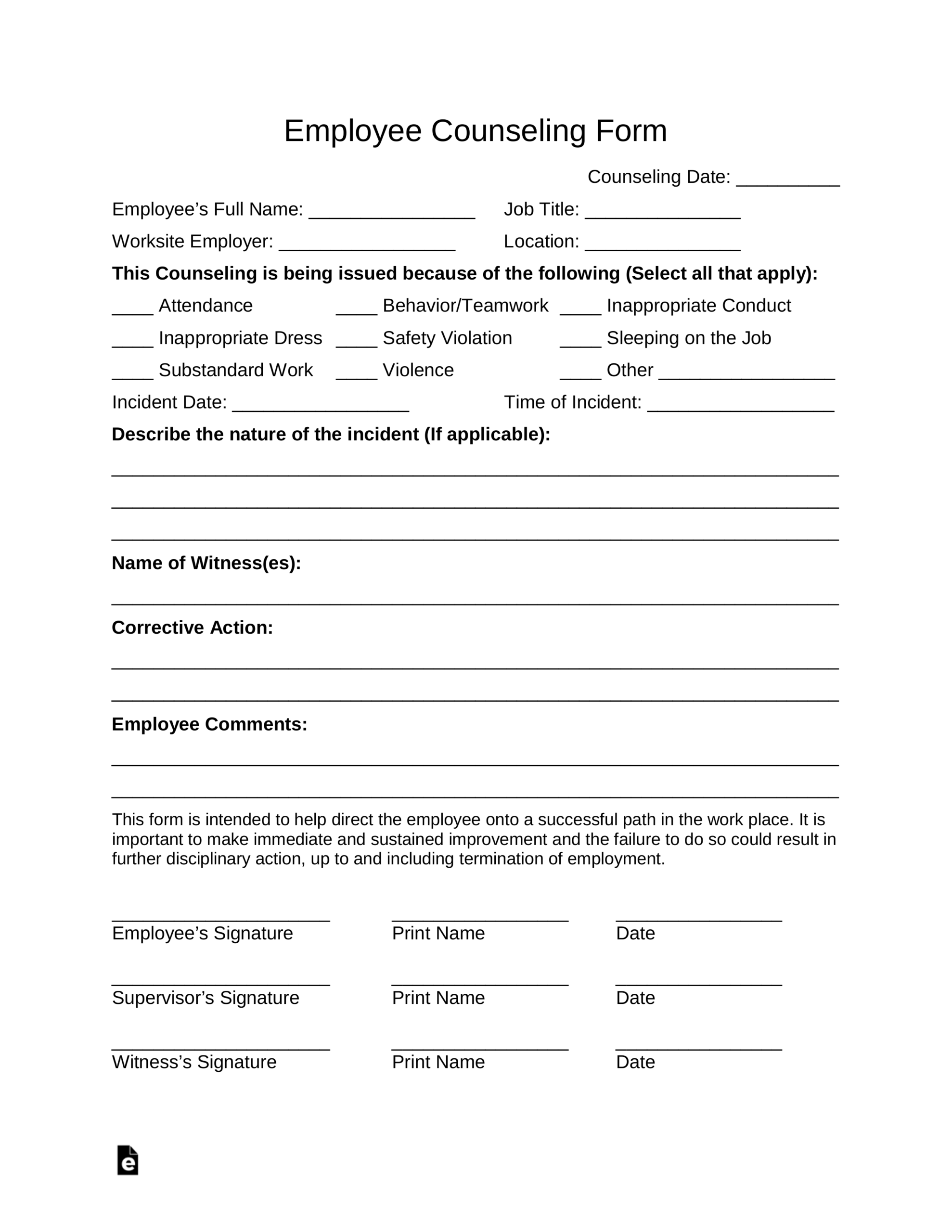 Free Employee Counseling Form PDF Word EForms Free Employee Counseling Form PDF Word EForms