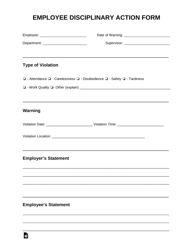 Free Employee Disciplinary Action Discipline Form PDF Word EForms