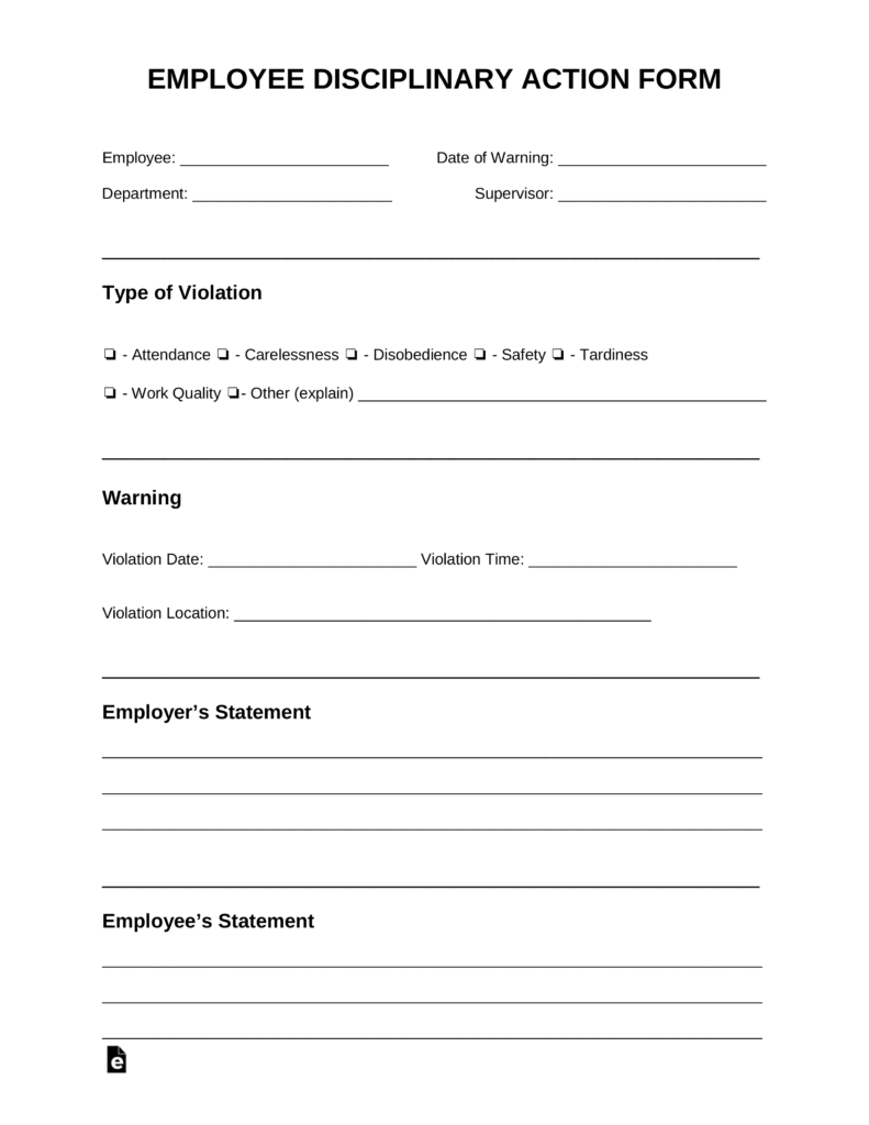 Free Employee Disciplinary Action Discipline Form PDF Word EForms