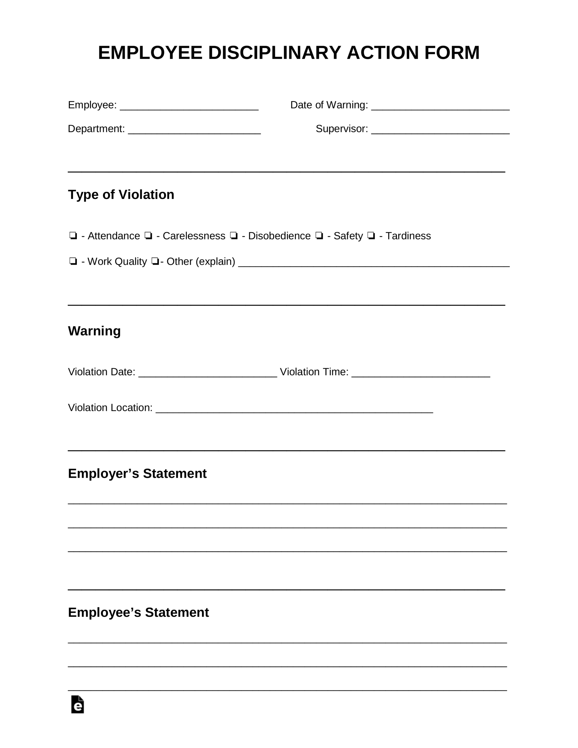 Free Employee Disciplinary Action Discipline Form PDF Word EForms Free Employee Disciplinary Action Discipline Form PDF Word EForms