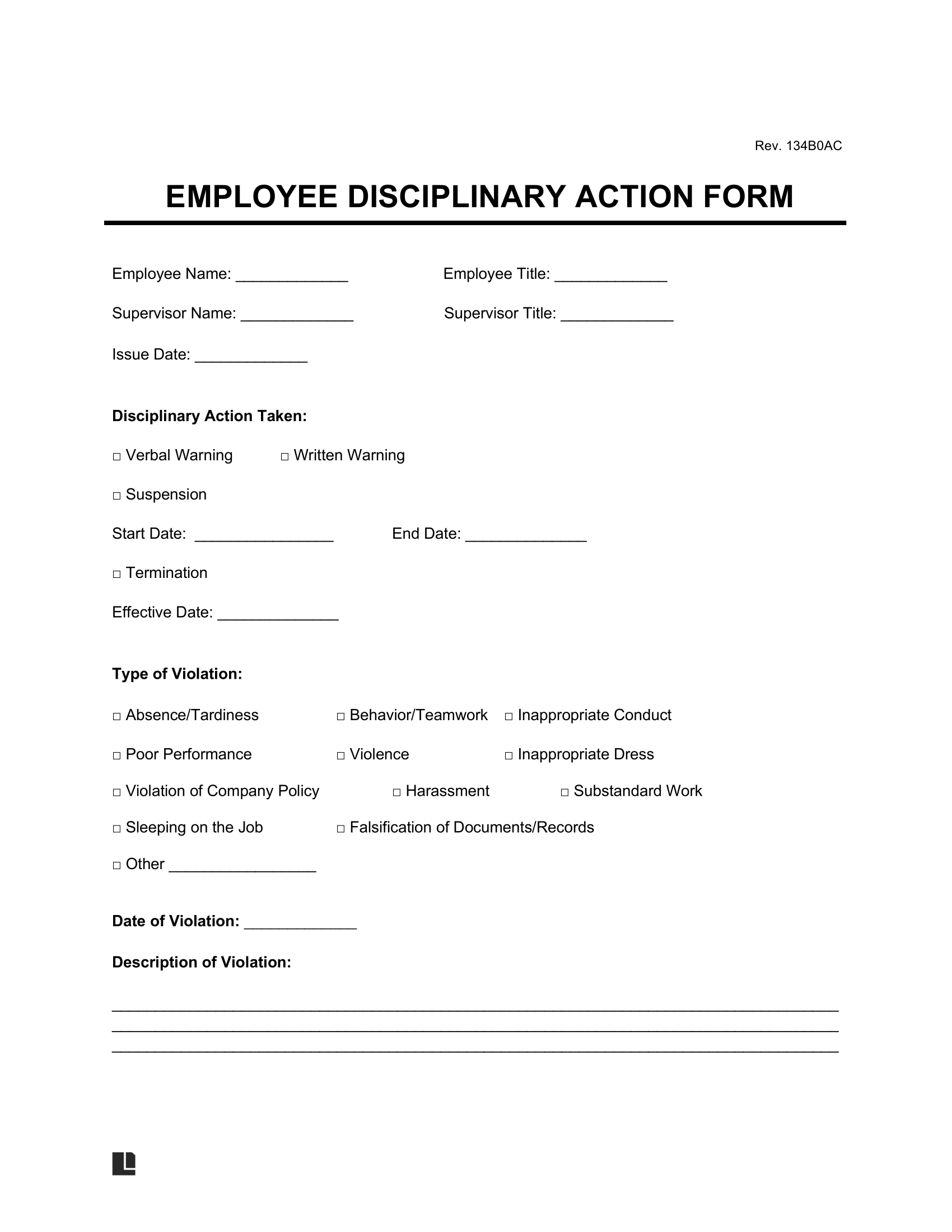 Free Employee Disciplinary Action Form PDF Word