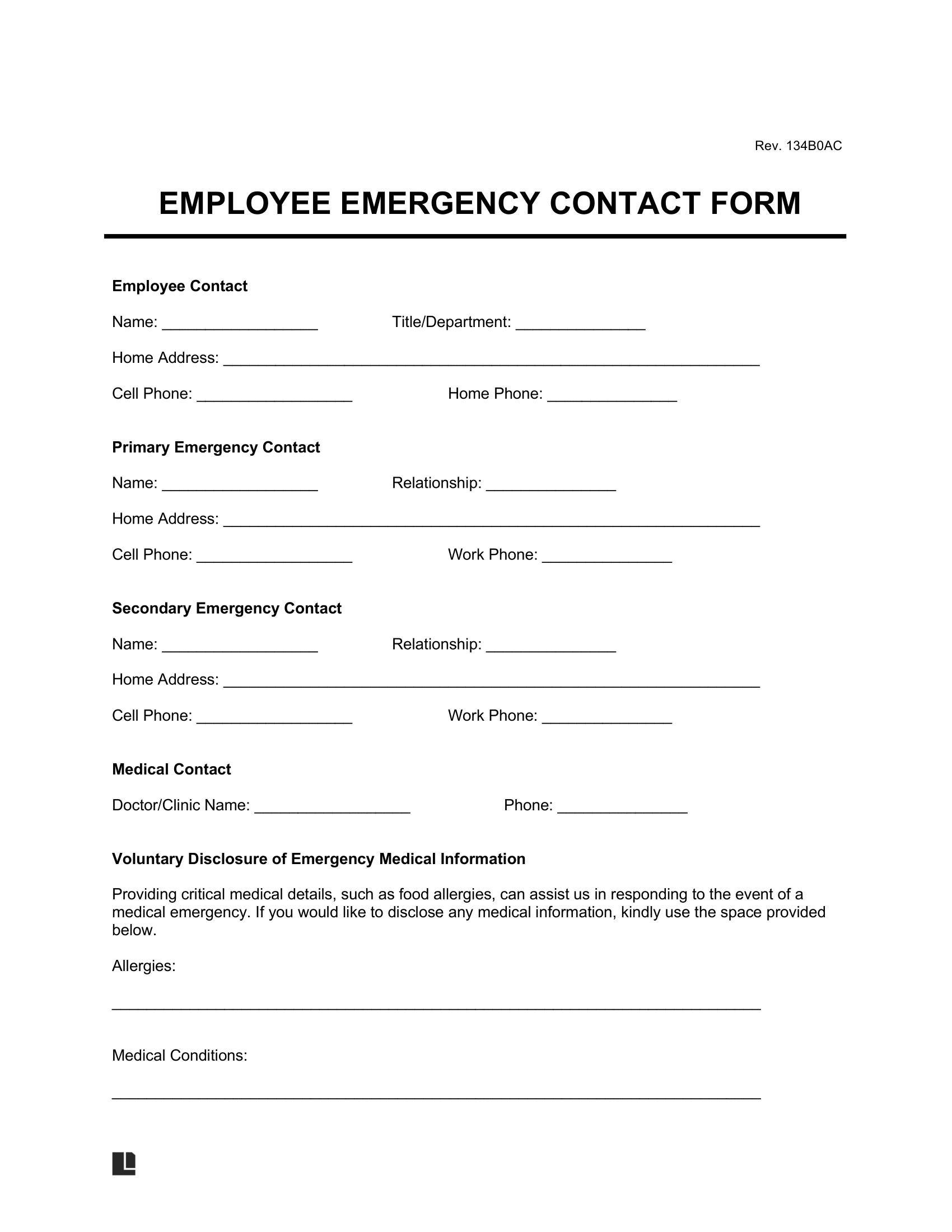 Free Employee Emergency Contact Form PDF Word