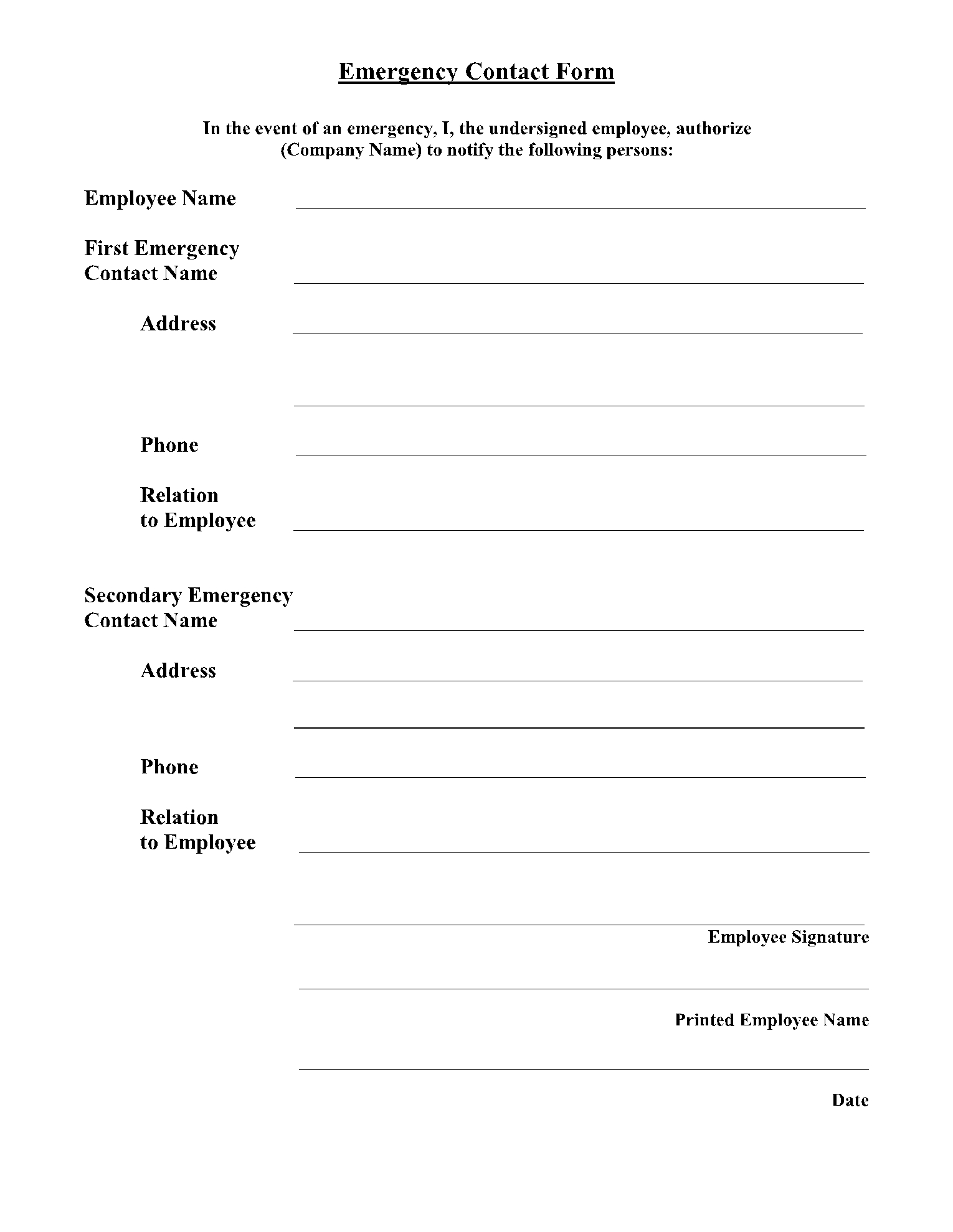 Free Employee Emergency Contact Forms PDF CocoSign