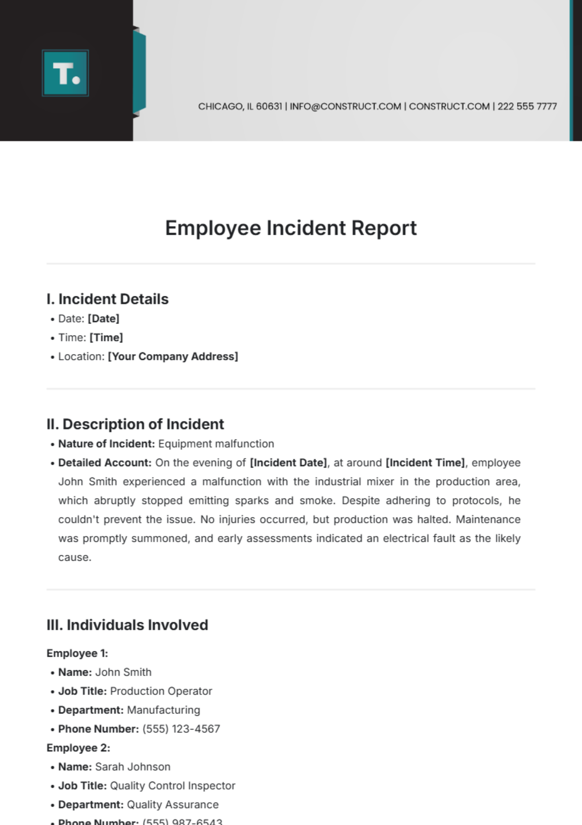 Free Employee Incident Report Templates To Edit Online And Print