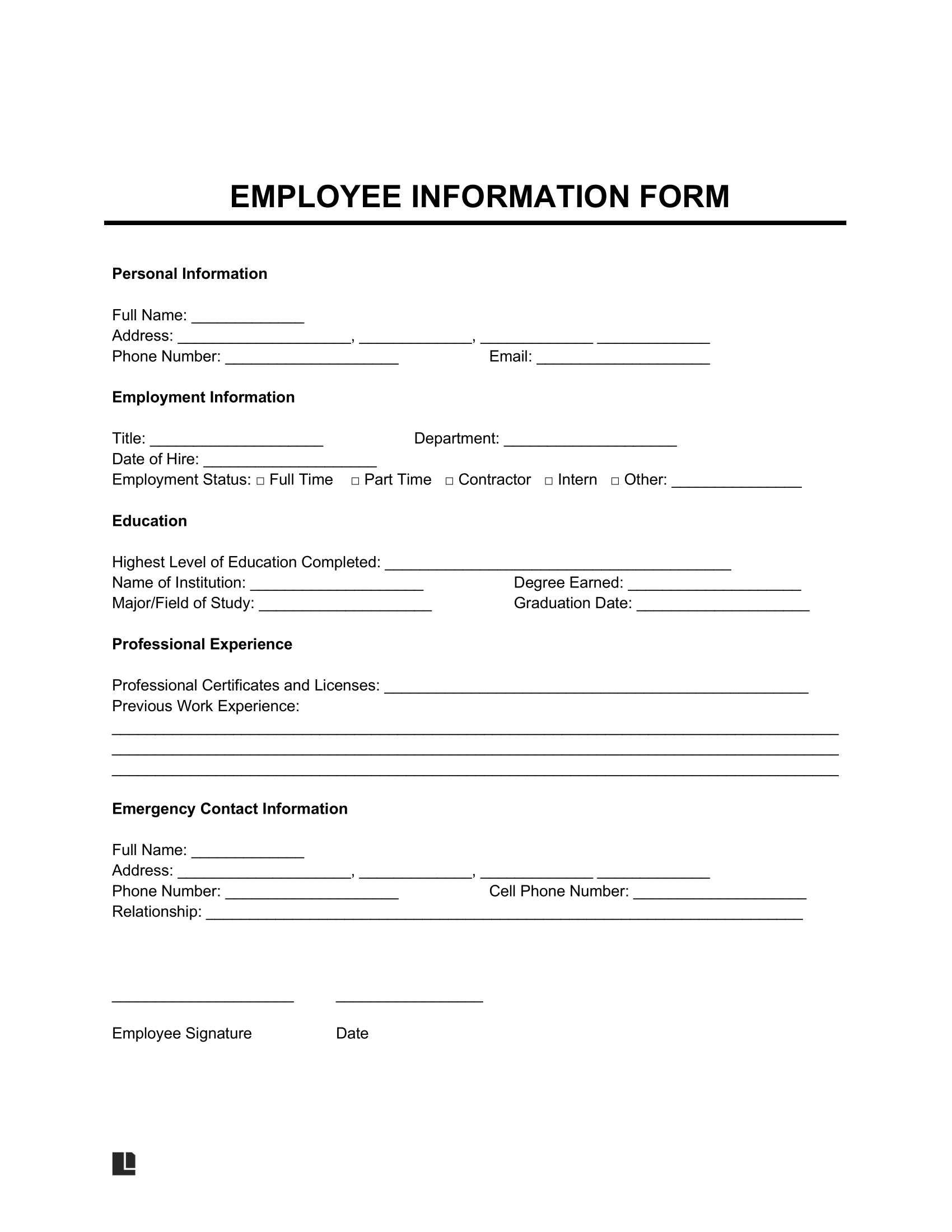 Free Employee Information Form Template PDF Word