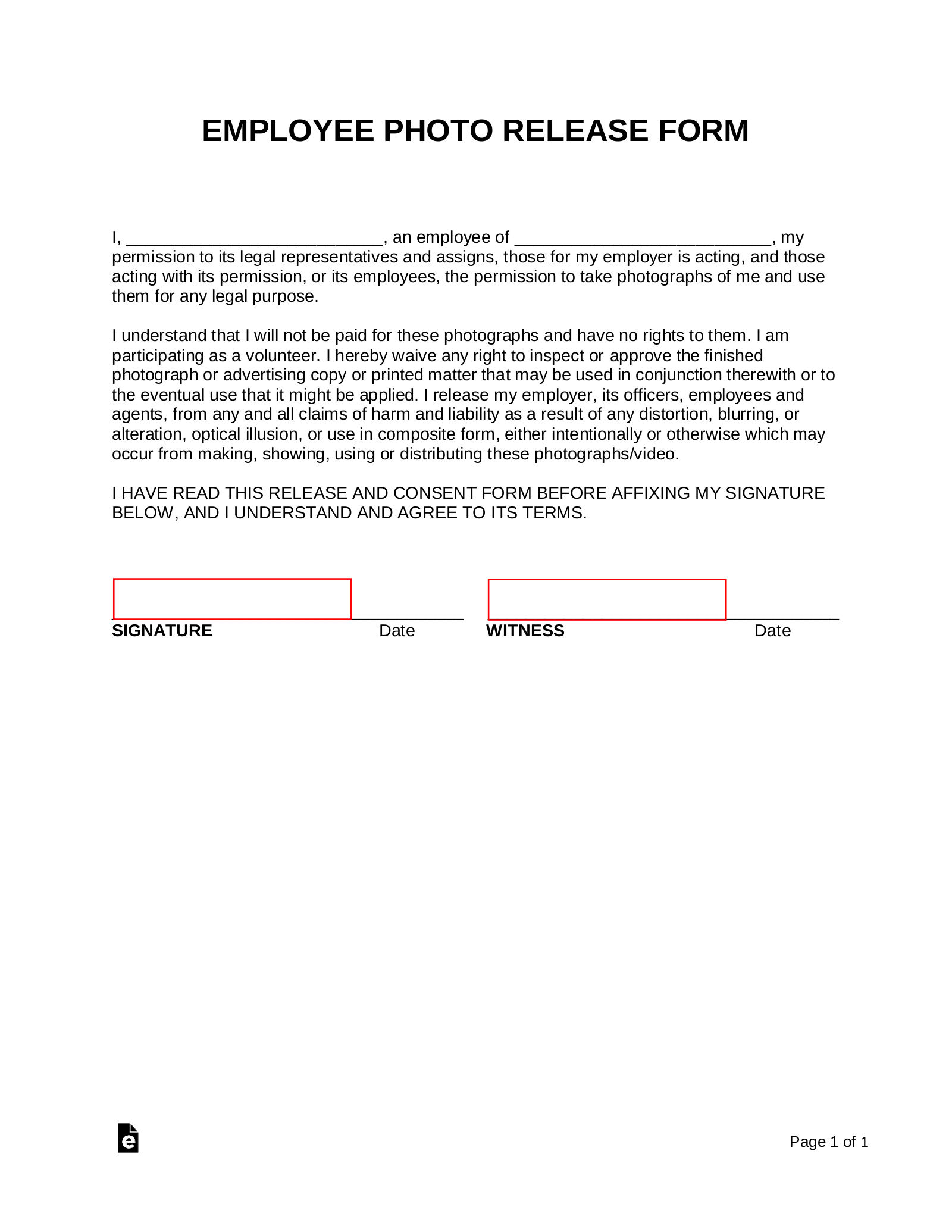 Free Employee Photo Release Form PDF Word EForms