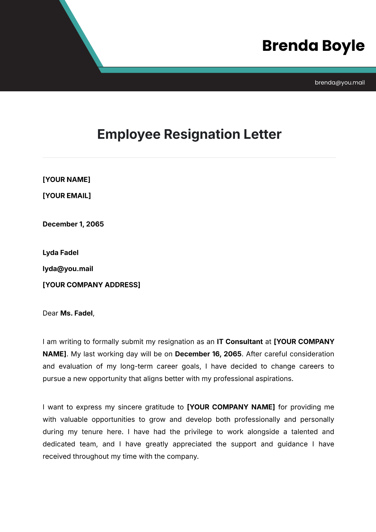 Free Employee Resignation Letter Template To Edit Online Free Employee Resignation Letter Template To Edit Online