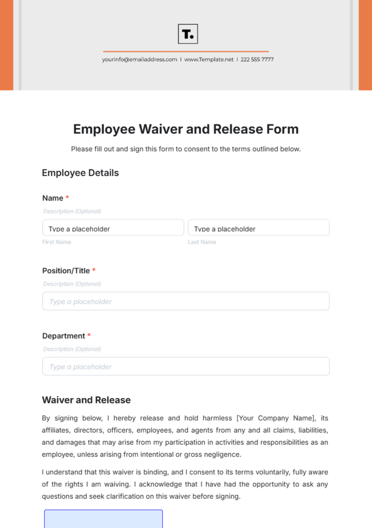 Free Employee Waiver And Release Form Template To Edit Online