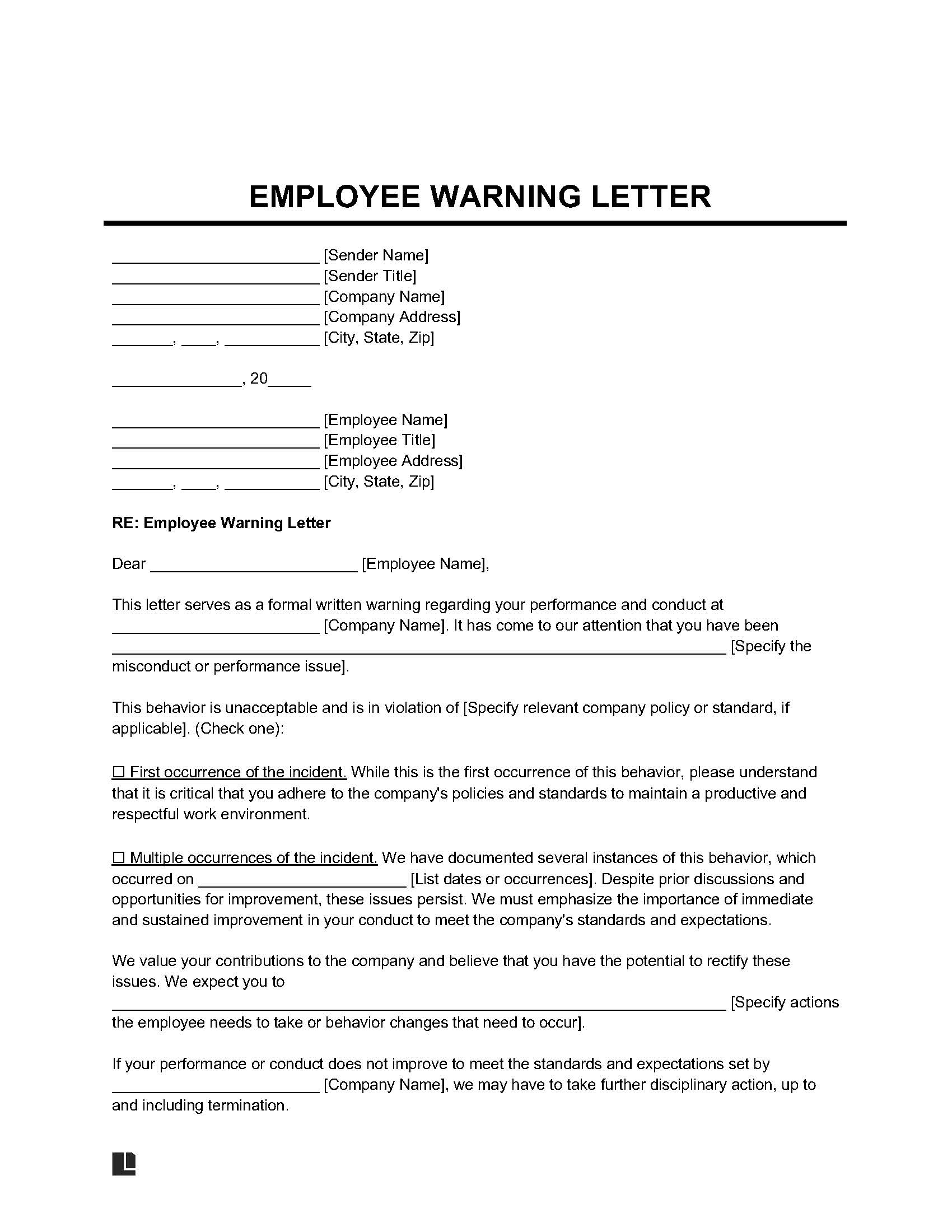 Free Employee Warning Notice Form PDF Word Free Employee Warning Notice Form PDF Word