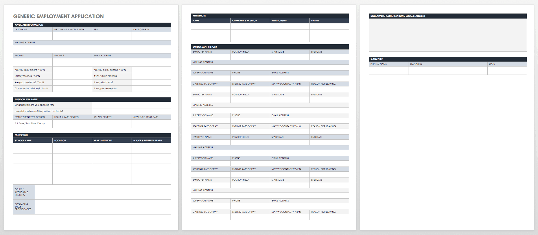 free printable employment application form pdf