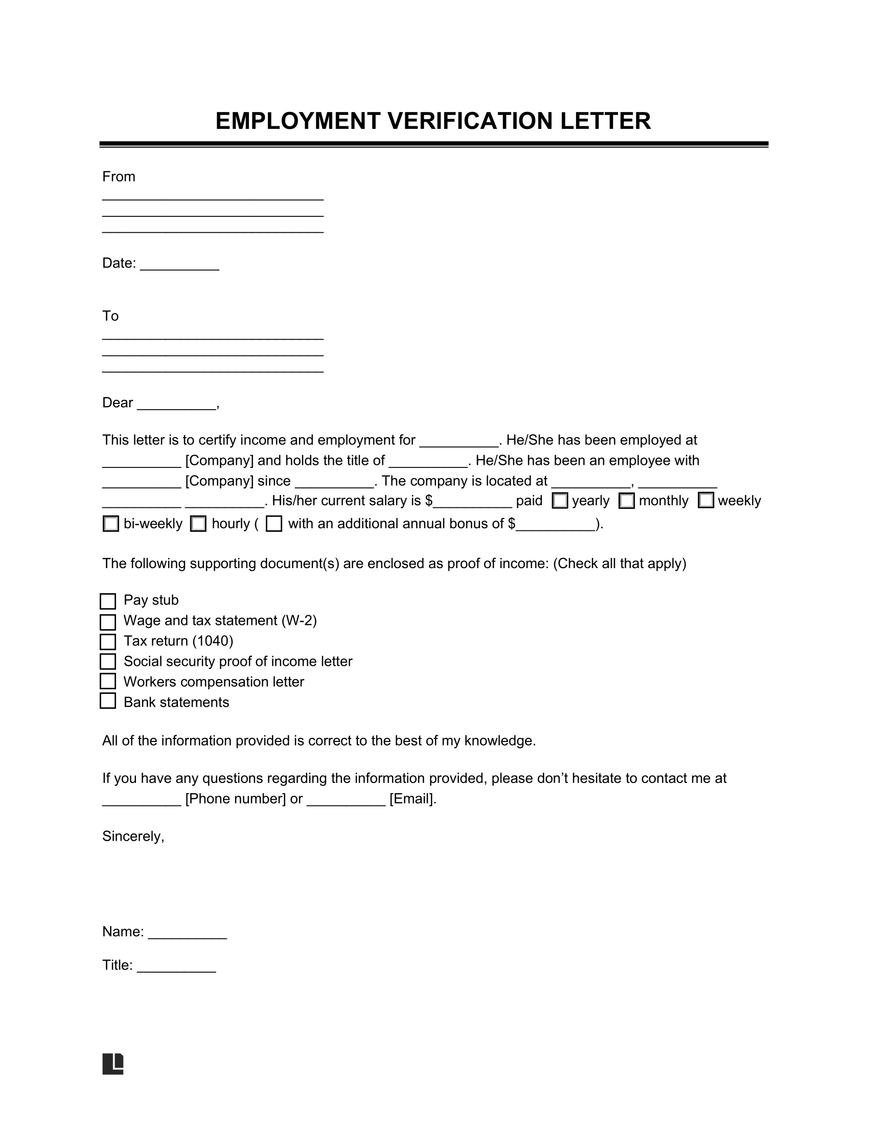 Free Employment Verification Letter Template PDF Word Free Employment Verification Letter Template PDF Word