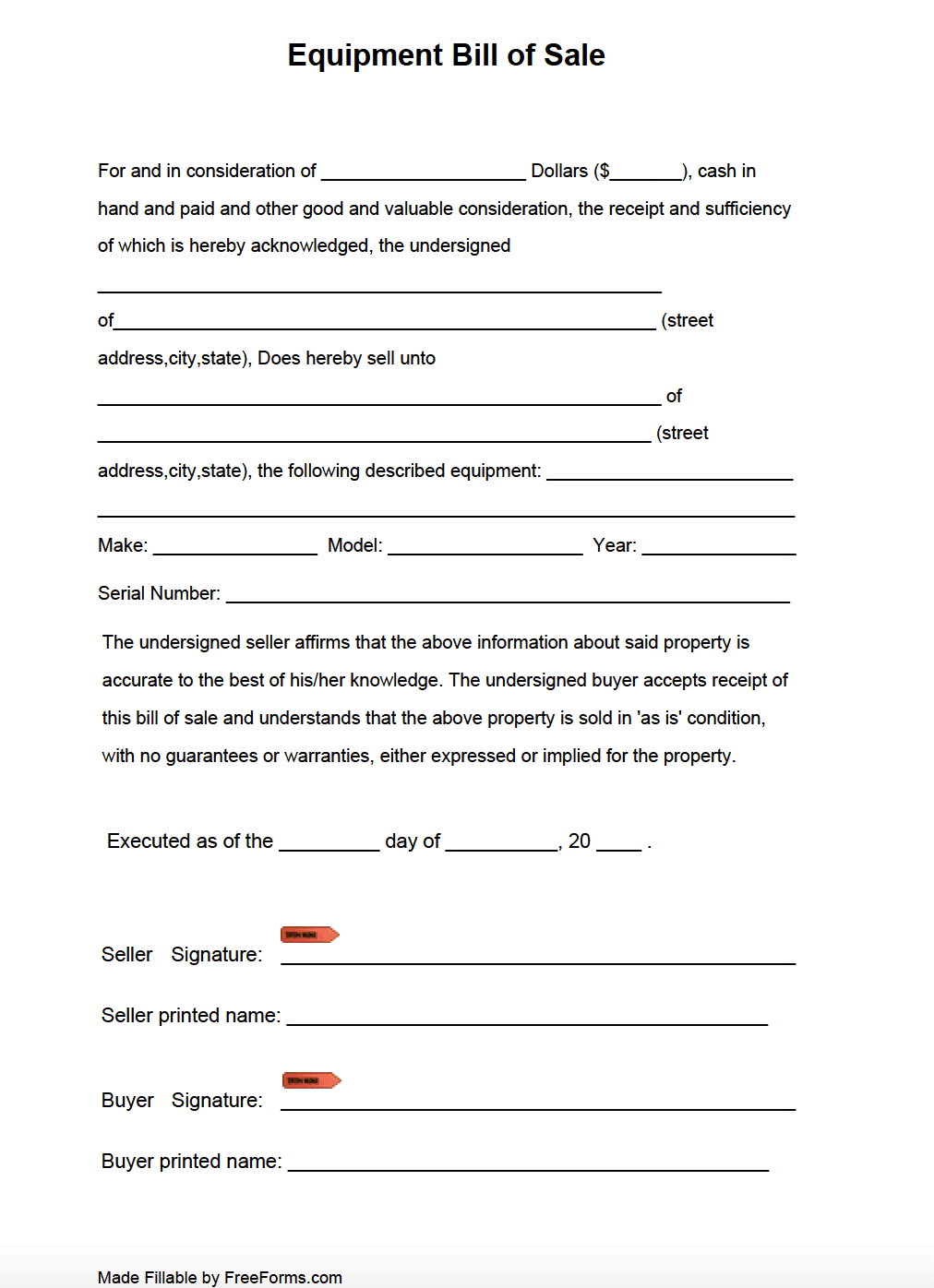 Free Equipment Bill Of Sale Form PDF Free Equipment Bill Of Sale Form PDF