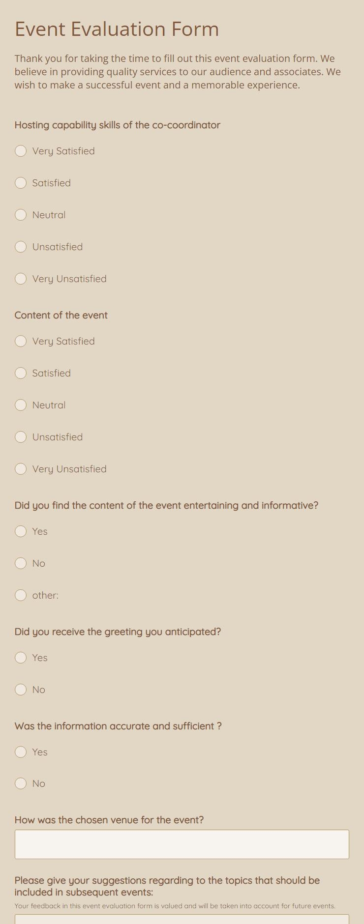 Free Event Evaluation Form Template 123FormBuilder