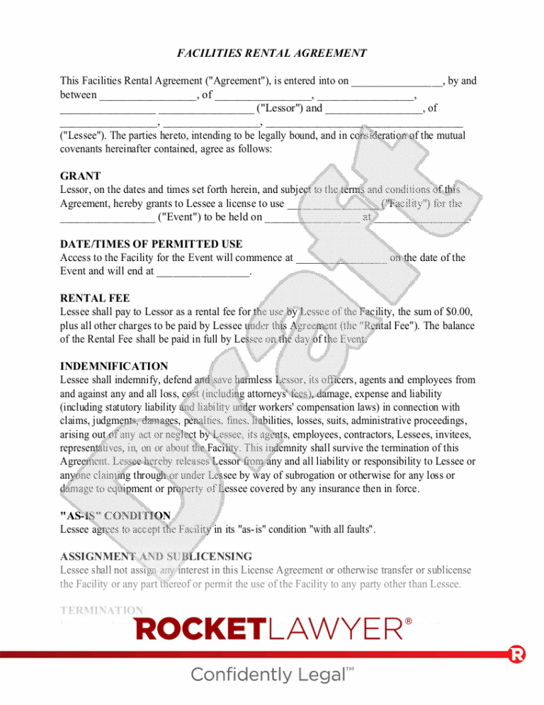 Free Facilities Rental Agreement Template Rocket Lawyer