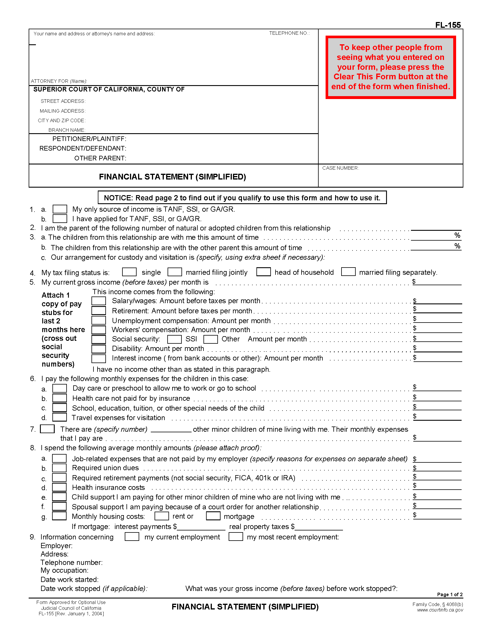 financial form financial form