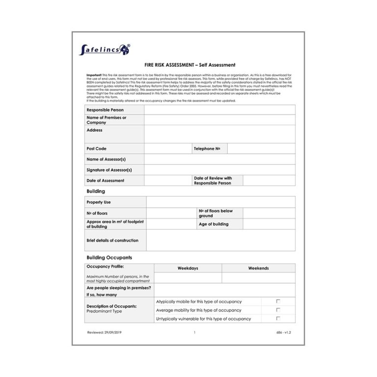 Free Fire Risk Assessment Template Download Print
