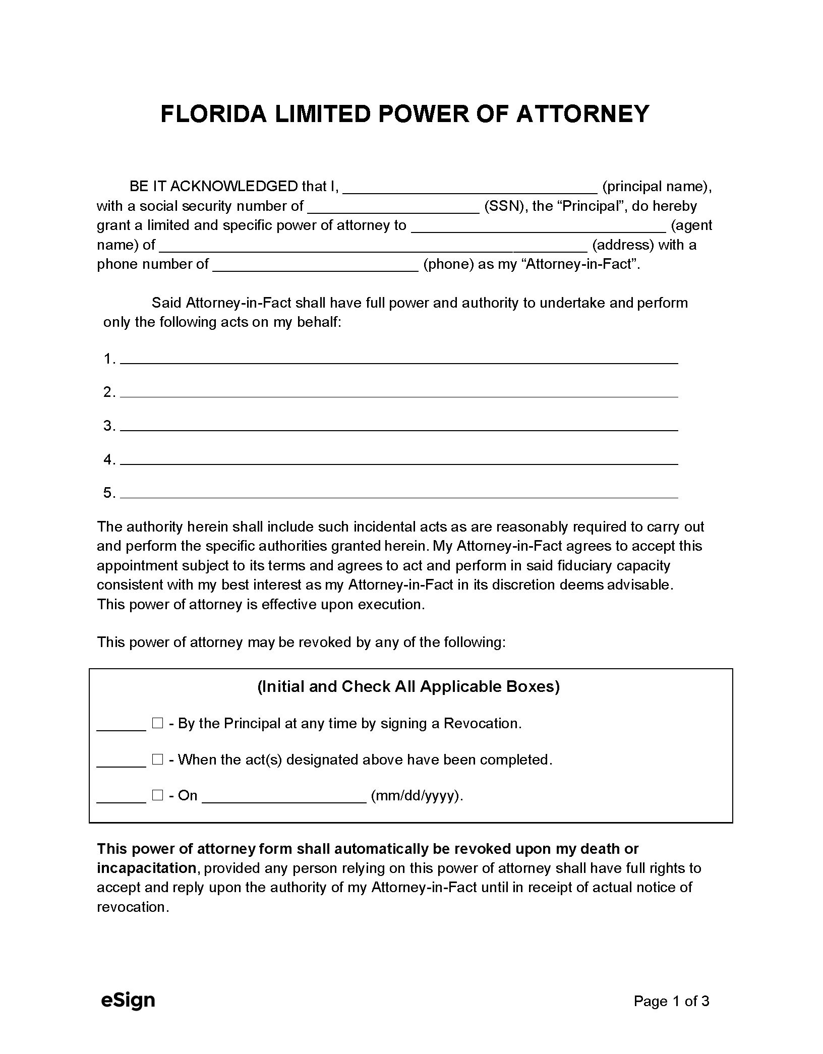 florida power of attorney form free printable