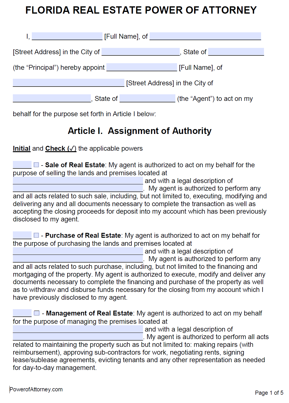 Free Florida Power Of Attorney Forms PDF Templates