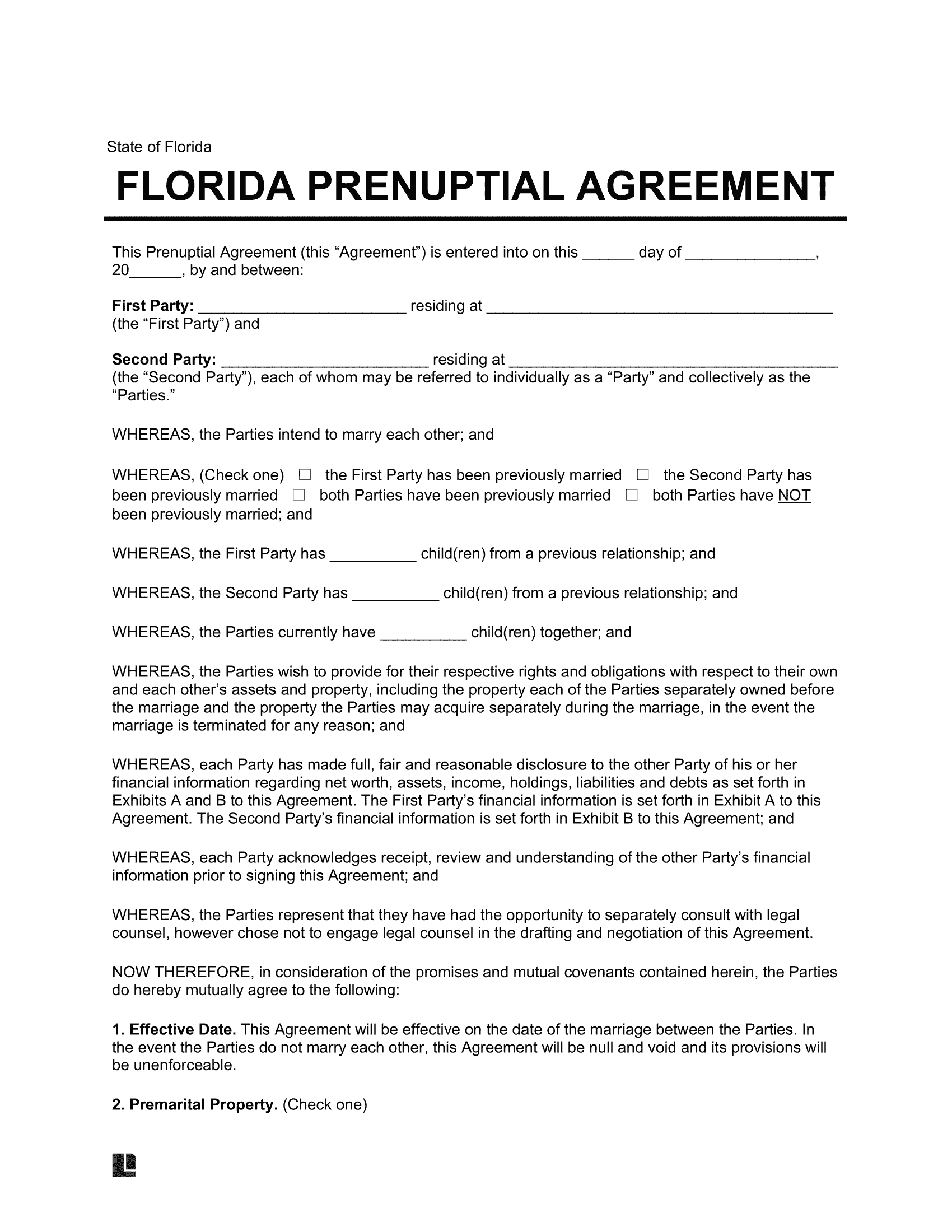 Free Florida Prenuptial Agreement Template PDF Word