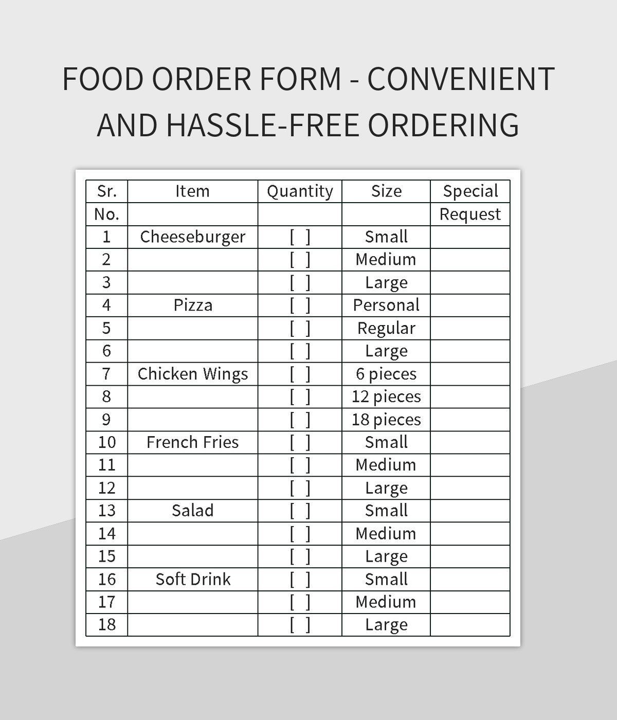 food order form food order form