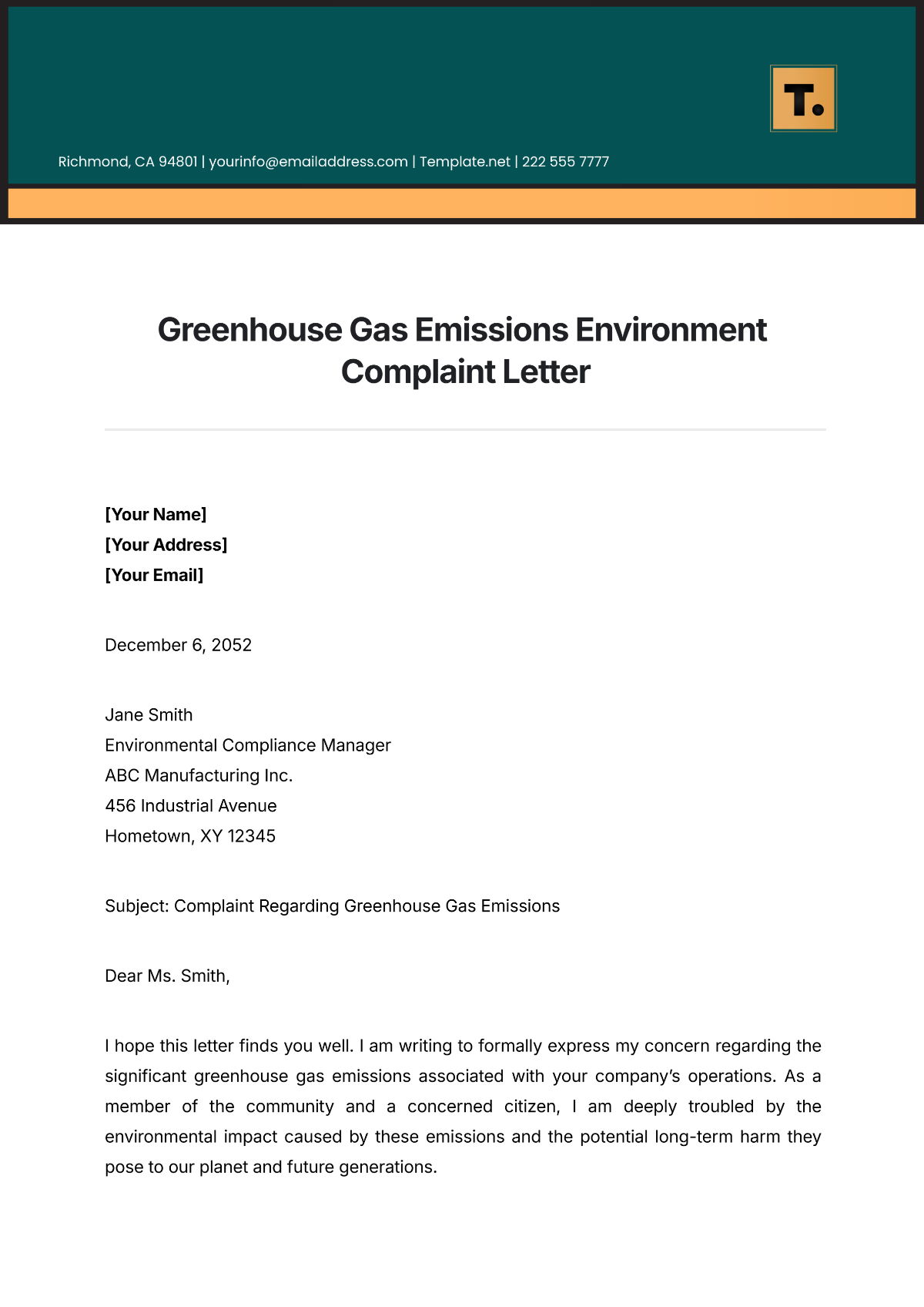 Free Formal HR Complaint Letter Template To Edit Online