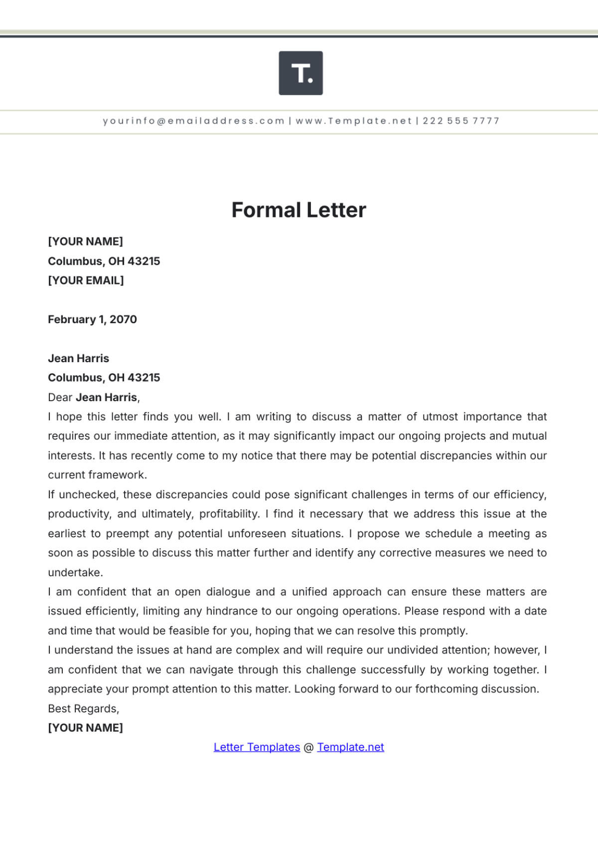 Free Formal Letter Templates Editable And Printable Free Formal Letter Templates Editable And Printable
